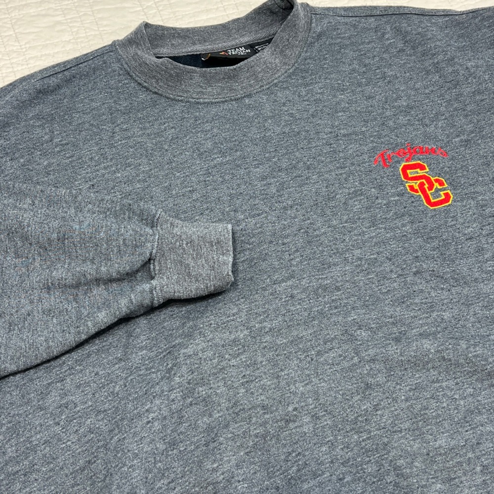 Team Trojan USC Trojans Sweatshirt Mens Large Gray Heathered Crew Neck Pullover